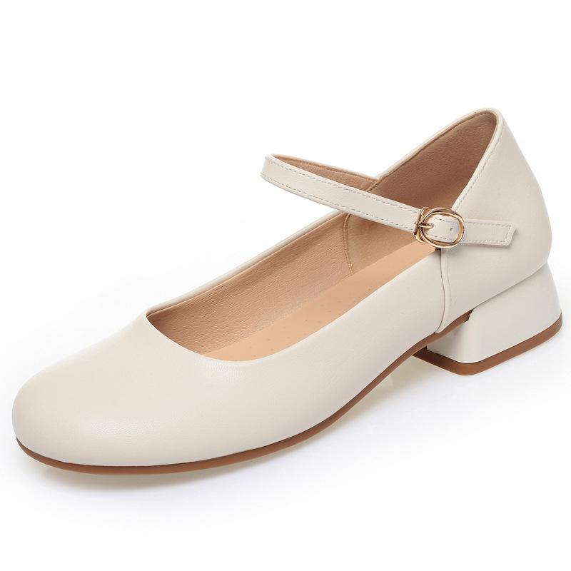 Мода Однокнопочные Туфли Матери Весна Осень Квадратный Носок Мэри Джейн Женские Одинарные Туфли Рабочие Туфли Кожаные Туфли Удобные