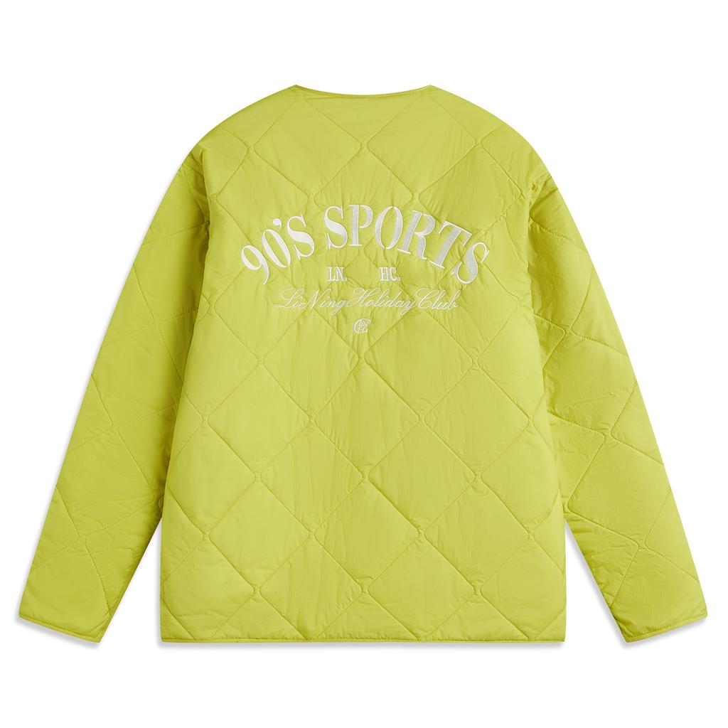 Li-Ning Водонепроницаемая свободная однобортная однотонная хлопковая куртка с V-образным вырезом и длинными рукавами, мужские куртки яблочно-зеленого цвета AJMU147-7