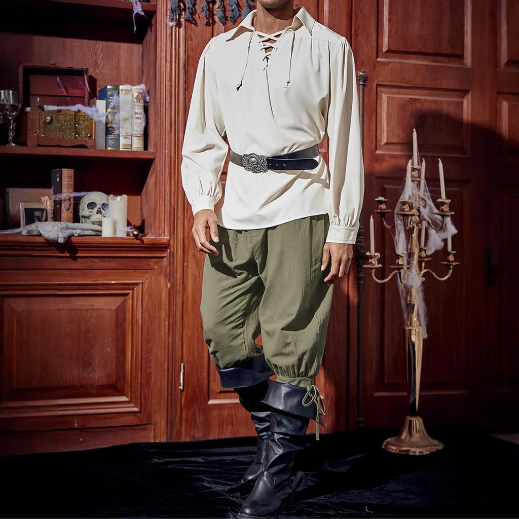 Mens Pants Pirate Tapered Linen Costume Trousers