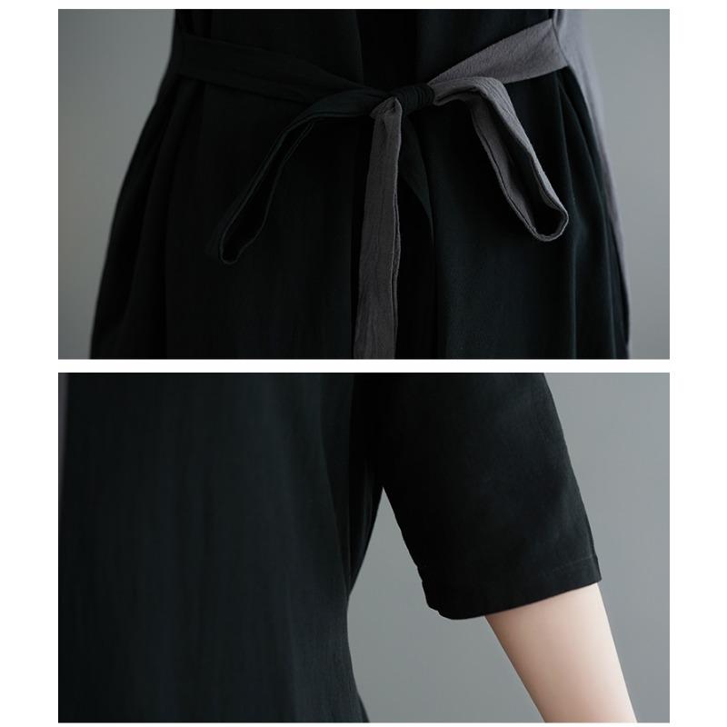 DIMANAF 2025 Новое Летнее Женское Платье Большого Размера Свободное Винтажное Платье Базовое с V-образным Вырезом Повседневное Длинное Платье Лен Макси