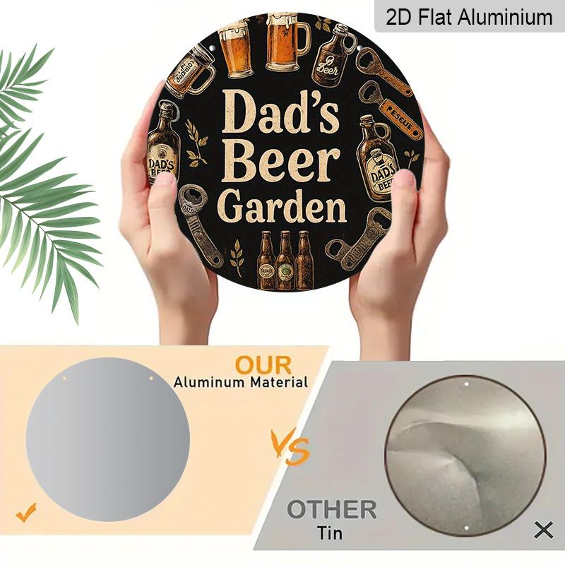 2D Flat 1pc, 8x8 in, Vintage Beer Garden Aluminum Metal Decorative Signs & Plaques - Dad's Beer Garden Wall Art with Beer Mugs, Bottles & Rustic