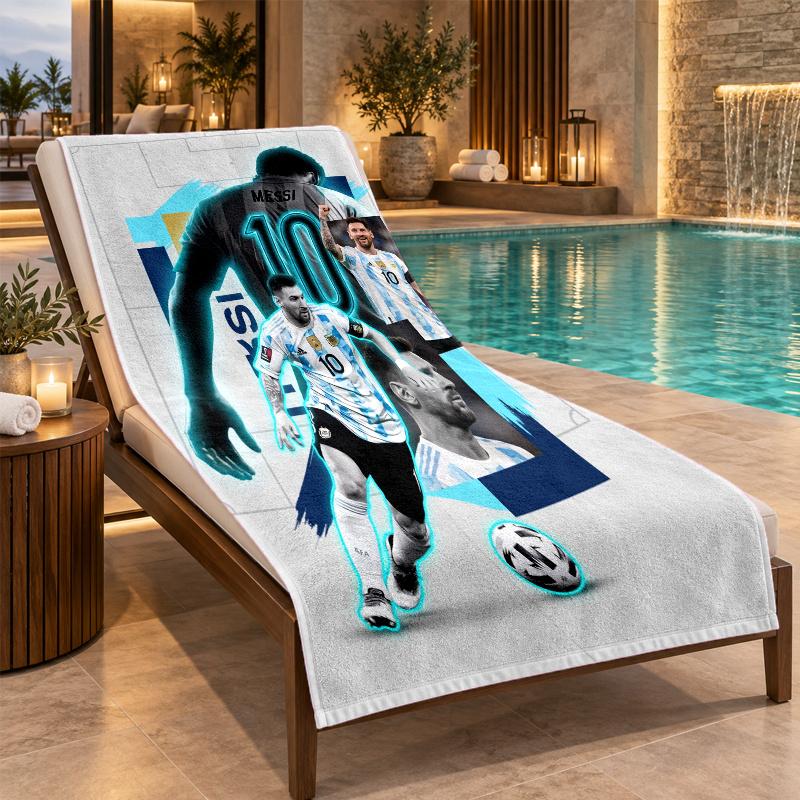 Beach Towel with Lionel Messi Design, Quick Dry Lightweight Towel for Swimming Pool Travel