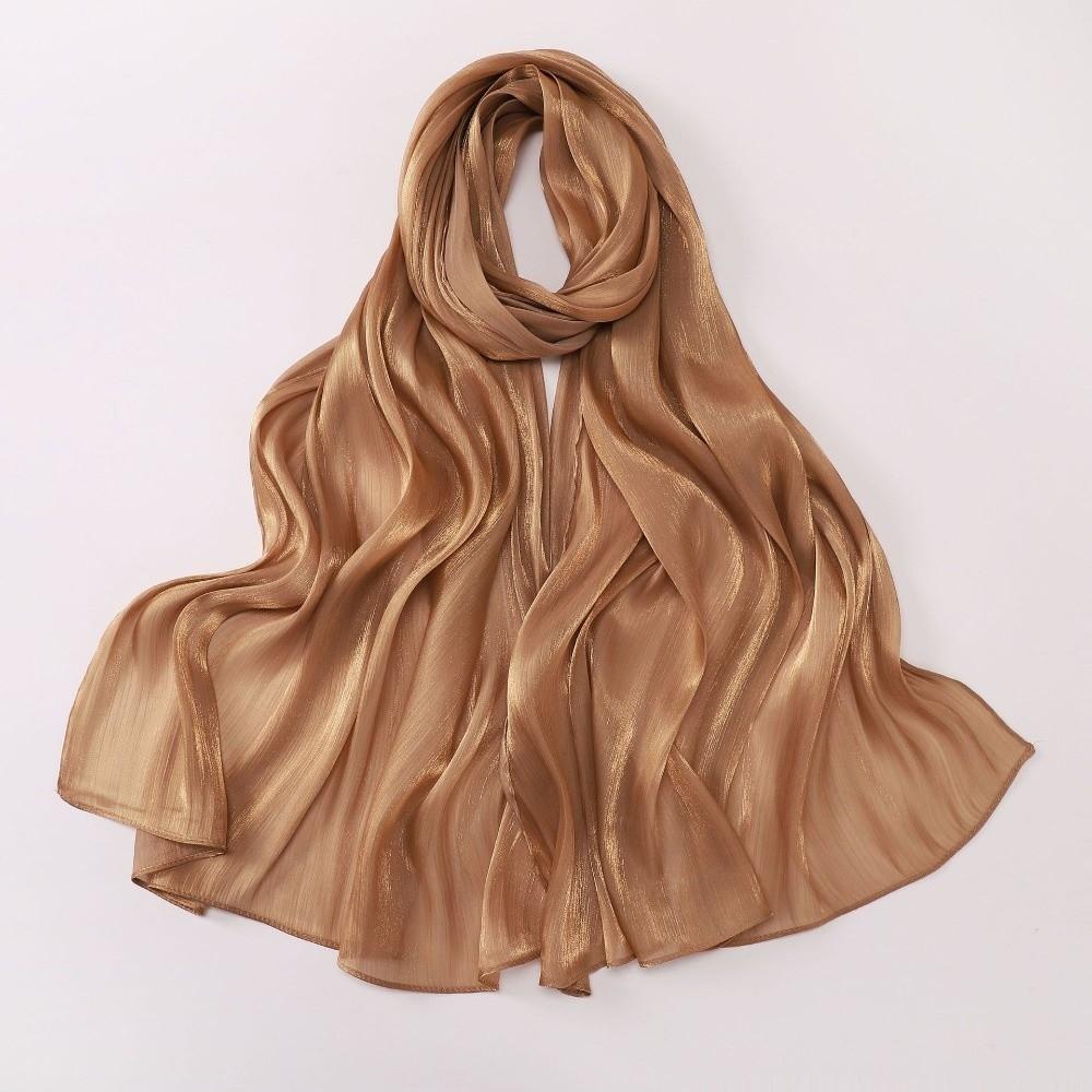 Fashion Solid Color Silk Scarf Chiffon Long Sunscreen shawl Soft Shining Ramadan Long Scarf Outdoor