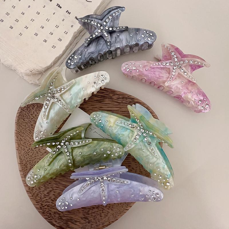 Starfish Hair Claw For Women Rhinestone Acetate Claw Clip Vacation Jewelry Hair Clip Trendy Claw Clips Hair Accessories
