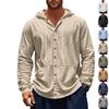 Spring Autumn Loose Men's Shirt Loose Linen Casual Simple Hooded Long Sleeve Lining Single Breasted Button