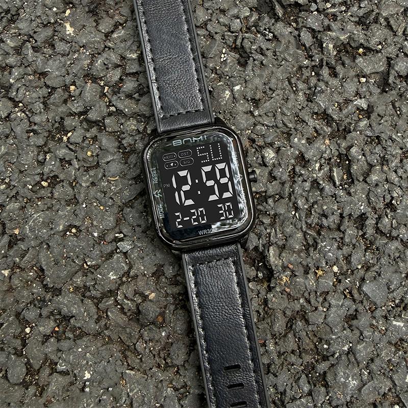 BNMI Electronic Man Watches Fashion Square Outdoor Sports Digital Watch LED Date Week Alarm Timing Luminous Waterproof