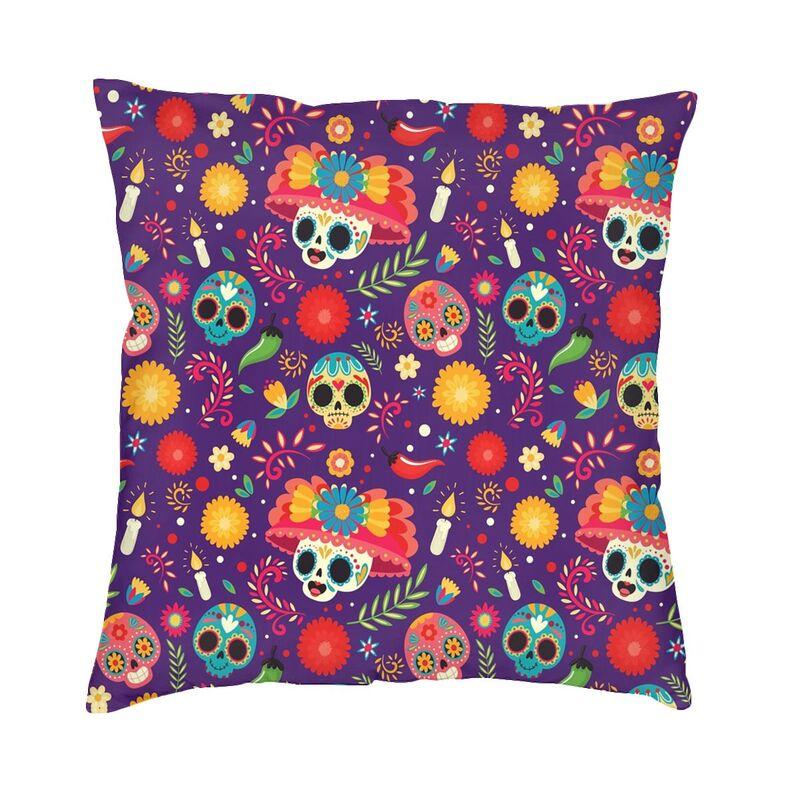 Day Of The Dead Sugar Skull Square Pillowcover Decoration Cushion Cover Throw Pillow for Sofa Doublesided Printing