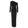 Women's Autumn Winter Solid Color Off-shoulder Long Sleeved Temperament Commuter Long Dress