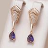 Golden Hollow Large Geometric Micro Inlay Zircon Purple Water Drop Earrings Ethnic Wedding Light Luxury Jewelry for Women