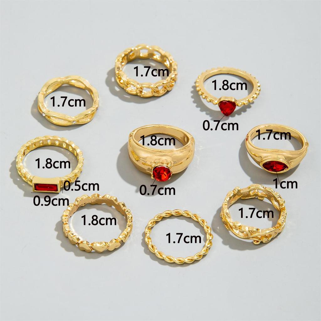 Набор модных геометрических колец в корейском стиле из 9 штук с ретро цветными камнями и металлической резьбой, подходит для женских украшений
