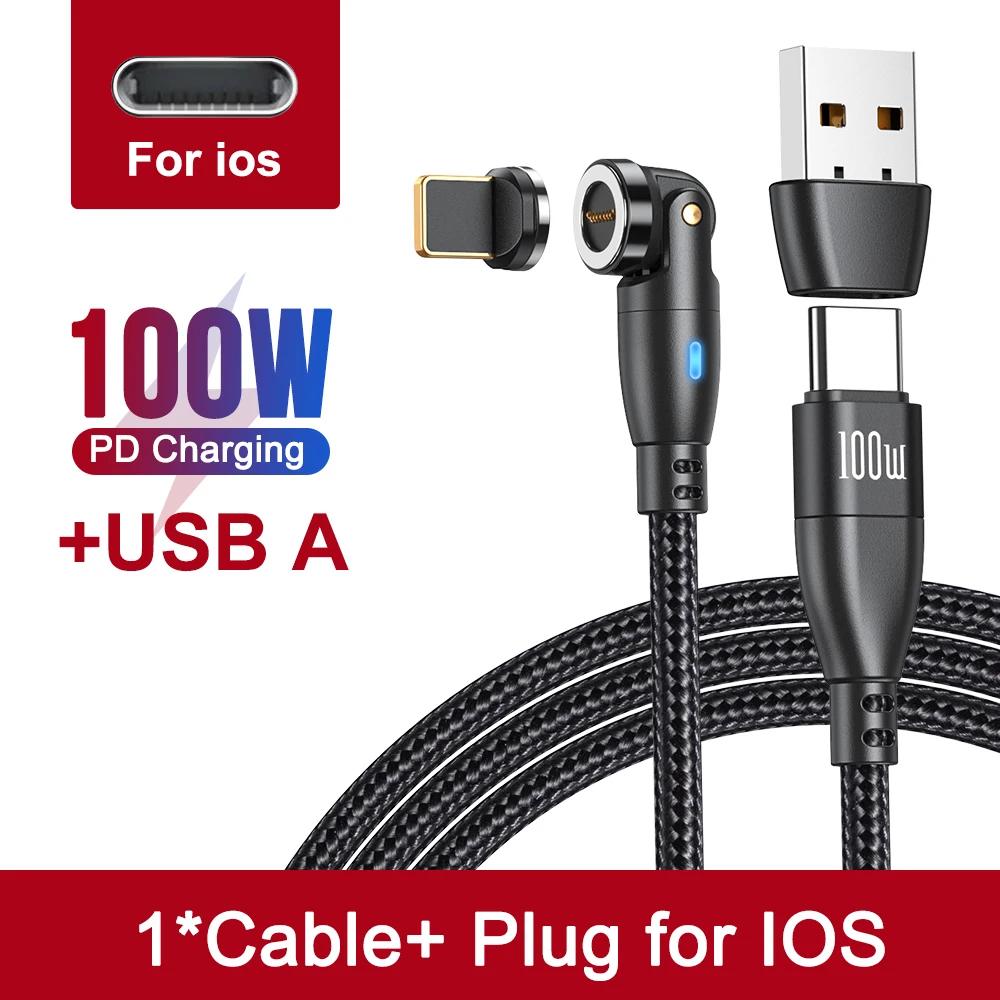PD 100W 540 вращающийся магнитный кабель USB C на кабель Type C 5A быстрая зарядка шнур данных для Macbook iPhone Xiaomi ноутбук