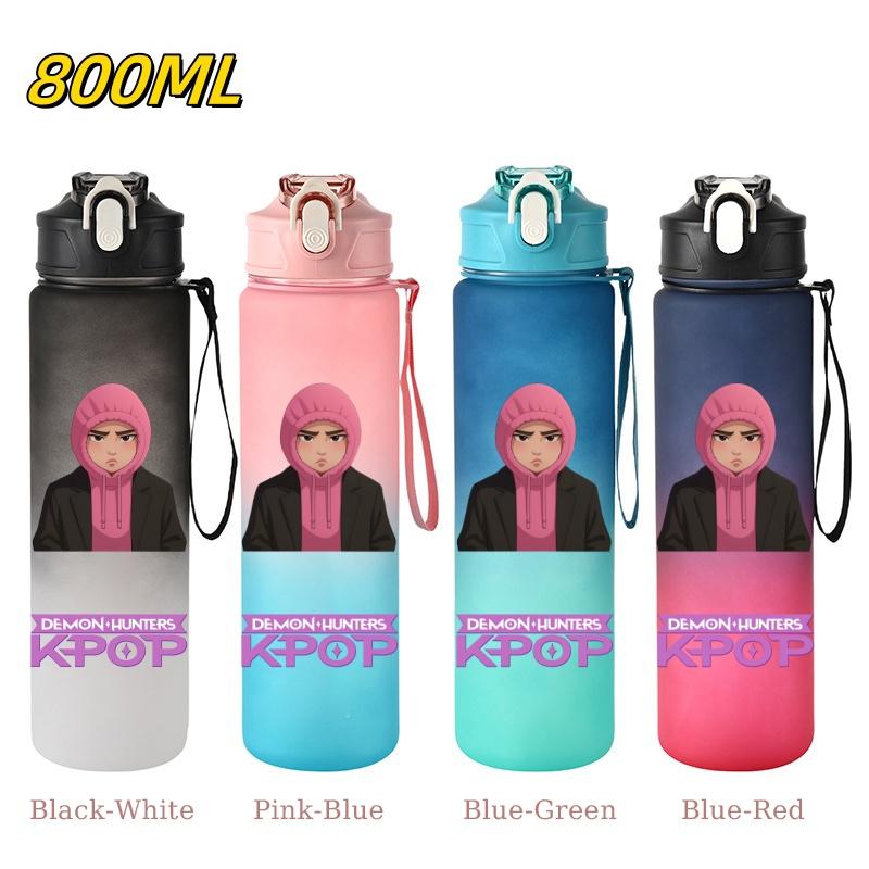 800ML KPop Demon Hunters Gradient Cartoon Pattern Big Capacity Straw Water Cup Outdoor Portable Sports Drink Bottles Travel Mug