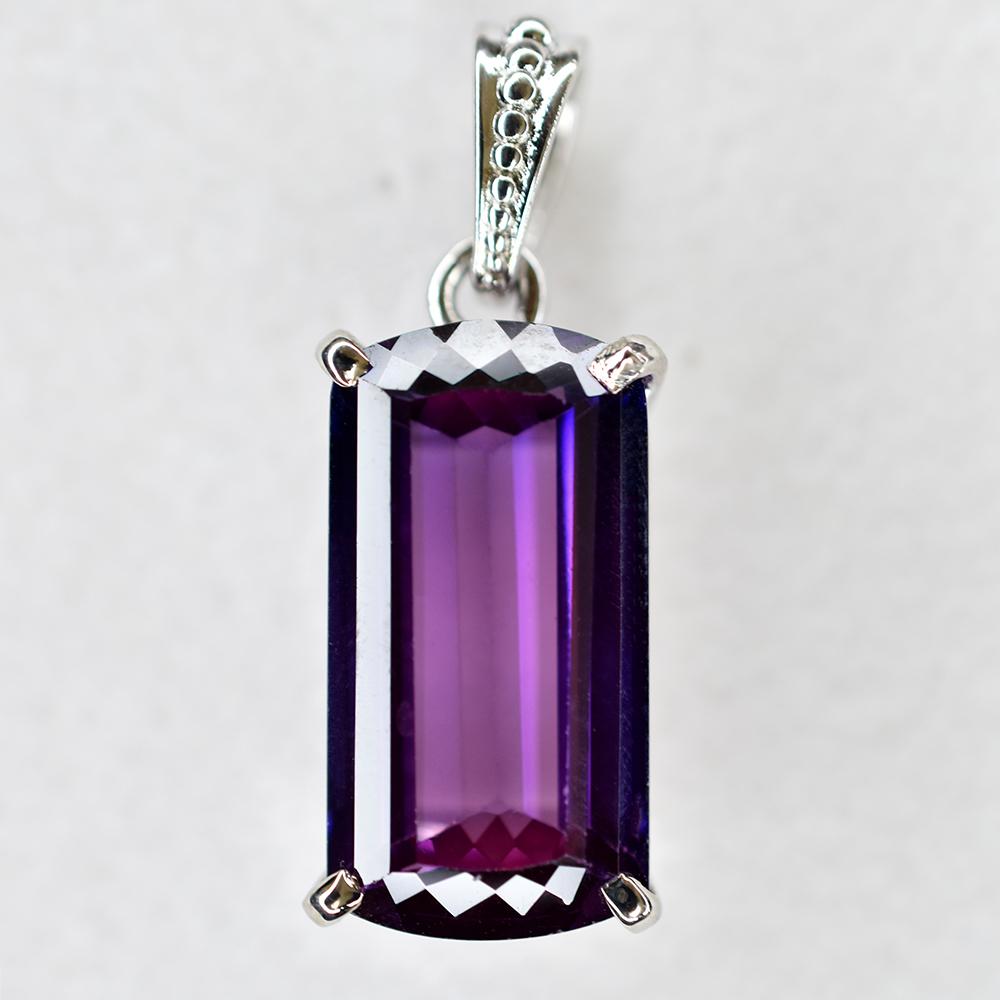 Natural Purple Tanzanite Pendant 29.5 ct Baguette 925 Sterling Silver Gemstone Jewelry Gift