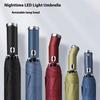 Double-strand Windproof LED Rotatable Lighting Folding Automatic Umbrella Women's Weather and Rain Dual-purpose Sunscreen Sun Umbrella