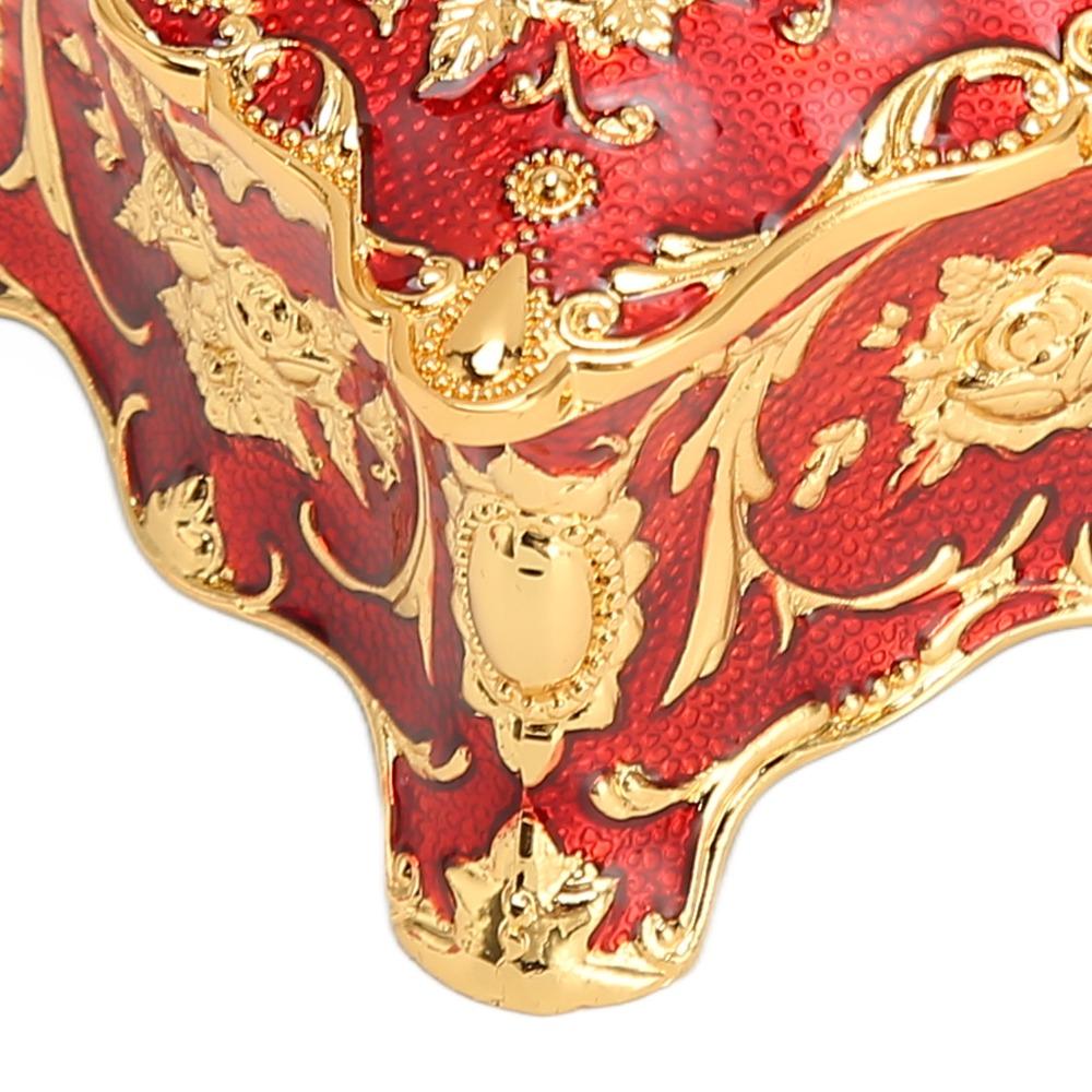 Metal Enamel Trinket Box Gold Red Jewelry Organizer Jewelry Box Ring Necklace Earring