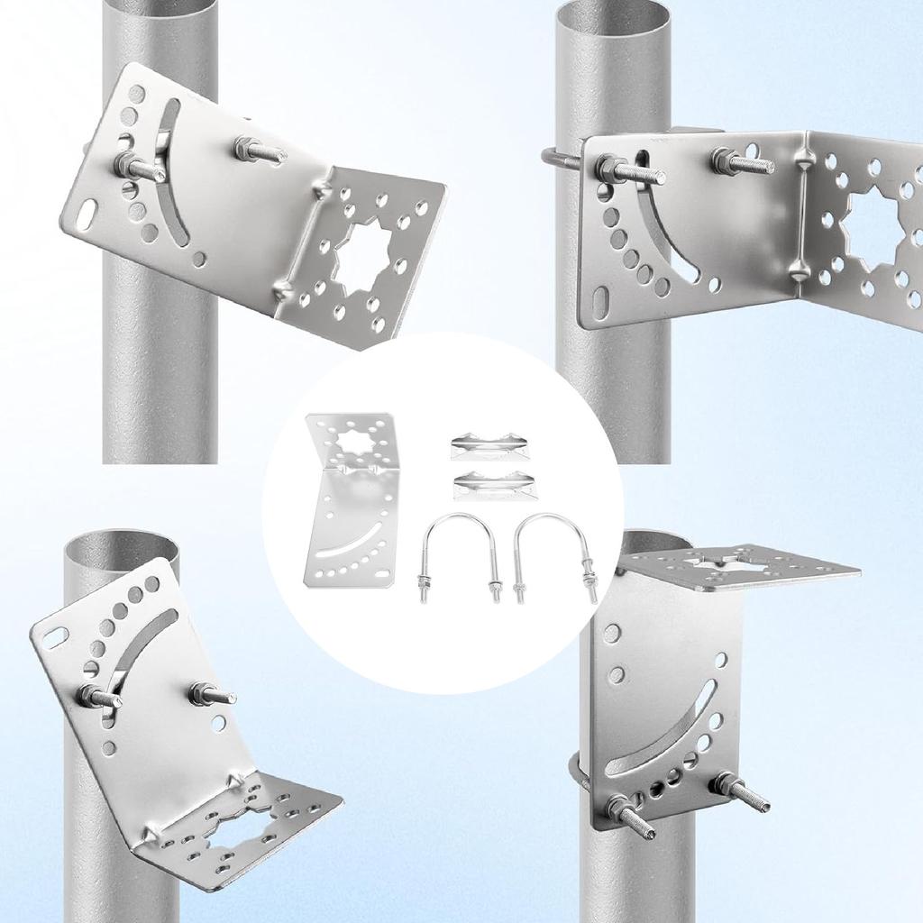 Antenna Mast Clamp with U Bolts Silver Angle Adjustable Galvanized Stainless Steel Antenna Pole Clam