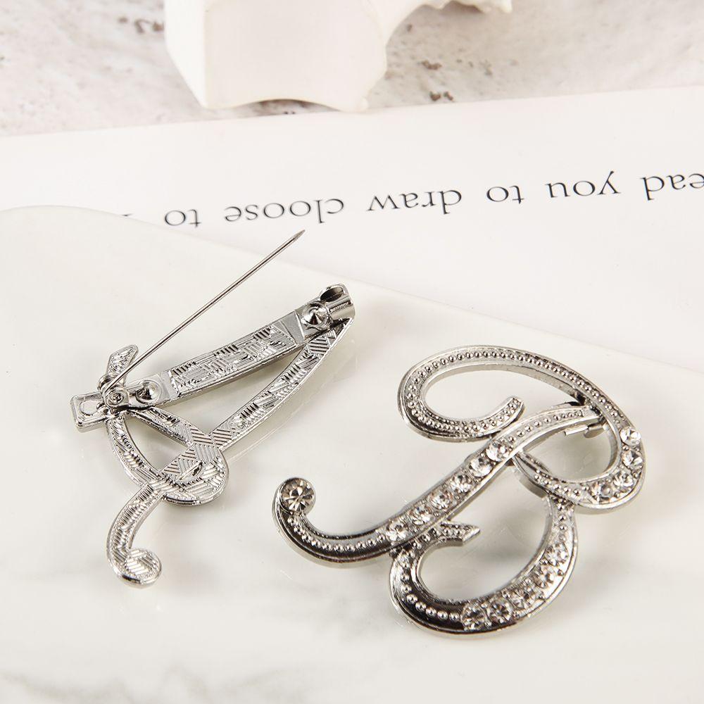 Suit Collar Accessories 26 English Letters Rhinestone Clip Initial Lapel Pin Crystal Letter Brooch