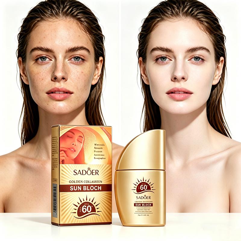 Солнцезащитный крем SPF 60+, защита от УФ-излучения, осветляющий, водостойкий, устойчивый к поту, освежающий, глубоко увлажняющий, легкий, на основе коллагена.