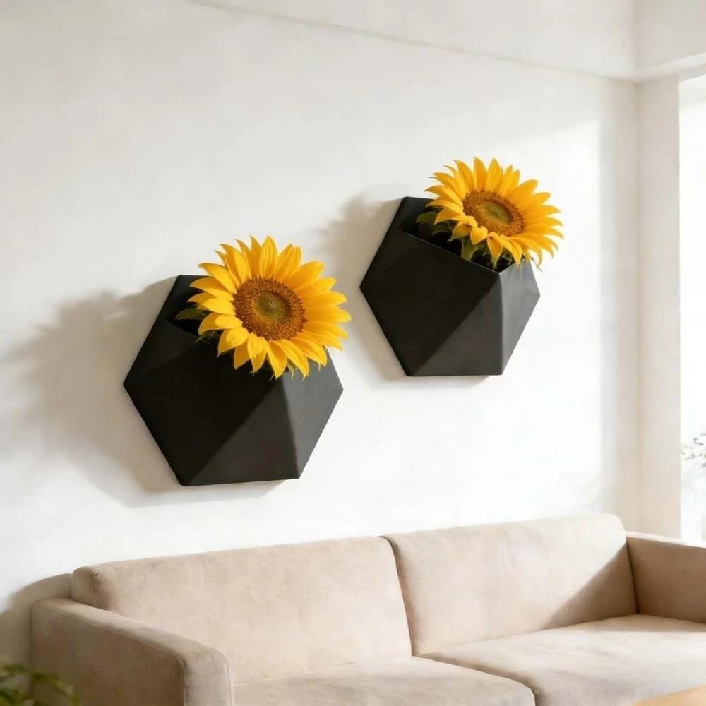 Wall-Mounted Hexagonal Flower Pot 3D Printed Growing Pots Minimalist Plant Containers  Office