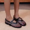 Net Flat Fashion Sandals New Summer Round Head Breathable Non-slip Line Button Mary Jane Fishnet Shoes Ladies Shoes