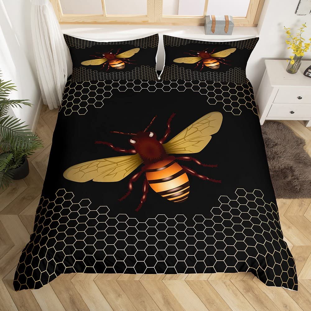 Bee Duvet Cover Twin Honeybee Bedding Set Farmhouse Wild Animal Comforter Cover Boho White Daisy Flowers Floral Wreath Bed Set