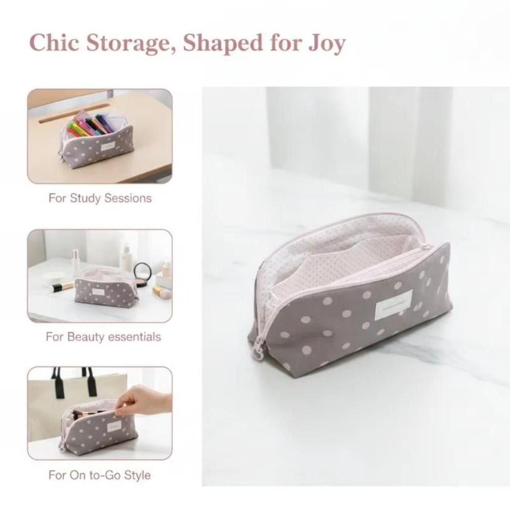 Portable Pencil Case Dot Pattern Stationery Organizer New Makeup Bag For School Office Travel