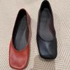 Minimalist Style Square Head Shallow Mouth Flat Shoes Single Shoes Women's Black Small Leather Shoes Versatile Grandma Shoes