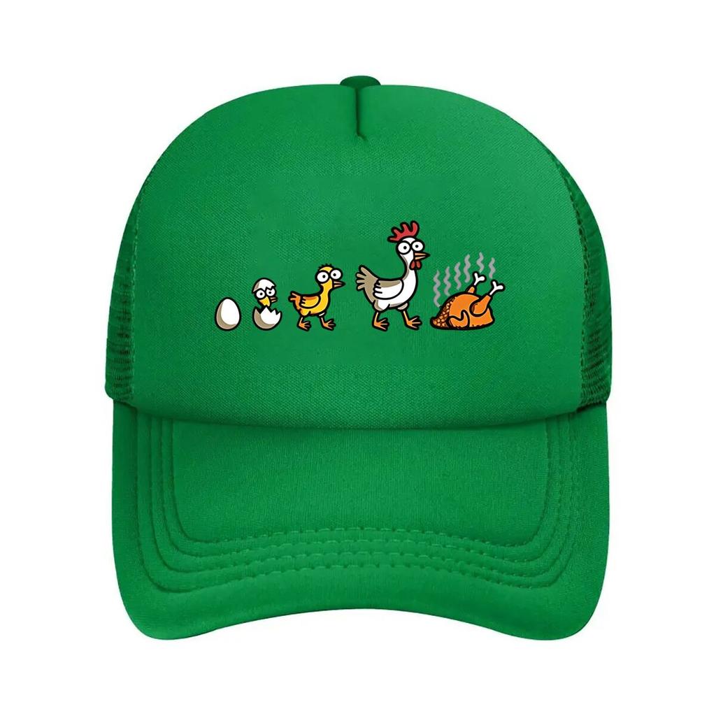 Unisexs Funny Chicken Life Cycle Print with Rooster Hatcher Pointer Mort Stages Machine Washab Mesh Baseball Cap