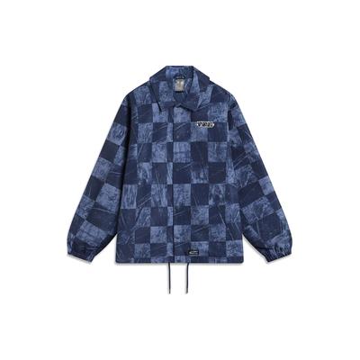 Li Ning X Og_Slick клетчатая свободная куртка с длинным рукавом и лацканами, мужские куртки синего цвета AFDT415-1