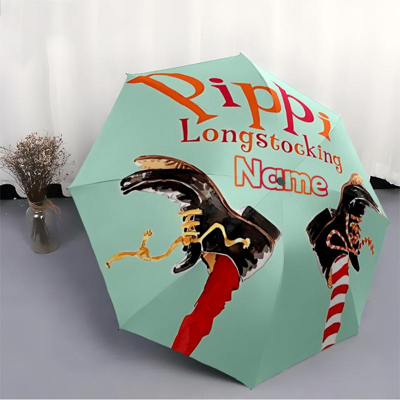1pc Pippi Longstocking Custom Name Automatic Folding Umbrella, Durable Plastic & Iron, Lightweight for Outdoor Daily Use S1230055