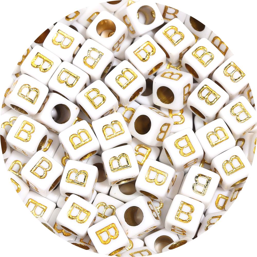 100pcs/lot 4.5 6mm Gold Letter Acrylic Square Beads Large Hole Loose Alphabet Beads For DIY Craft Bracelet Earrings Accessories