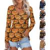 Женская повседневная мода, сексуальный комфорт, Хэллоуин с принтом и v-образным вырезом, пуговицы, длинный рукав
