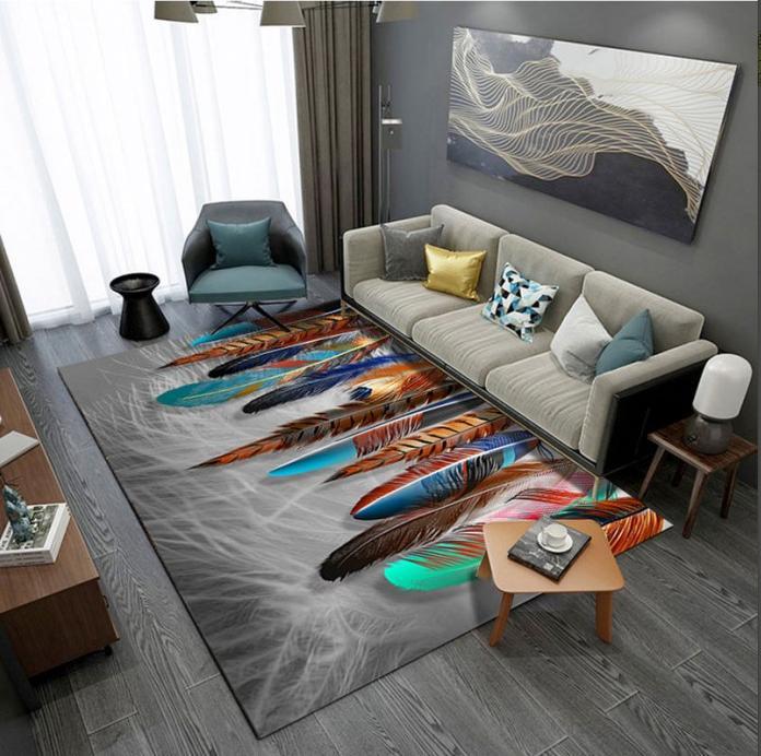 WTEMPO Ковер с принтом перьев для гостиной, большой площади, противоскользящий ковер для спальни, прикроватное одеяло для дома