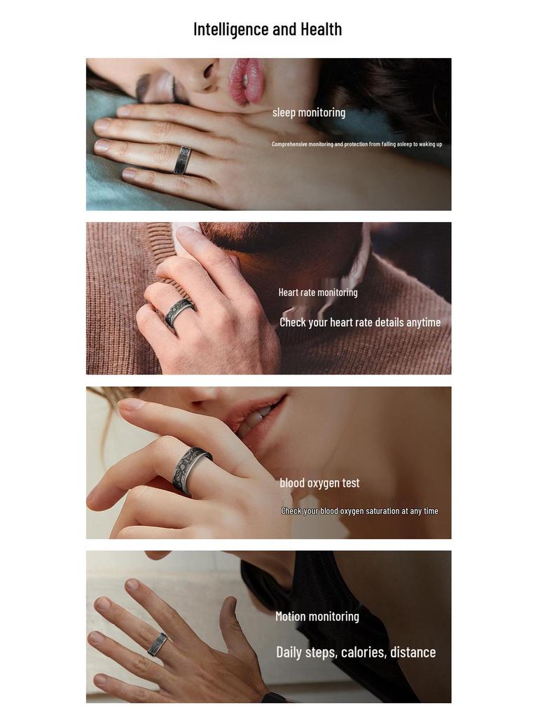 Bluetooth 5.0 Smart Ring: Titanium Steel, Non-fading, Monitors Heart Rate, Blood Pressure, Blood Oxygen, Sleep.
