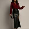 Vintage Split PU Leather Skirts Women Slim Commuter High Waist Hip Package Female Skirts Early Spring Lady Streetwears