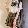 Японская школьная форма JK: Комплект: белая футболка с коротким рукавом и коричневая клетчатая плиссированная юбка