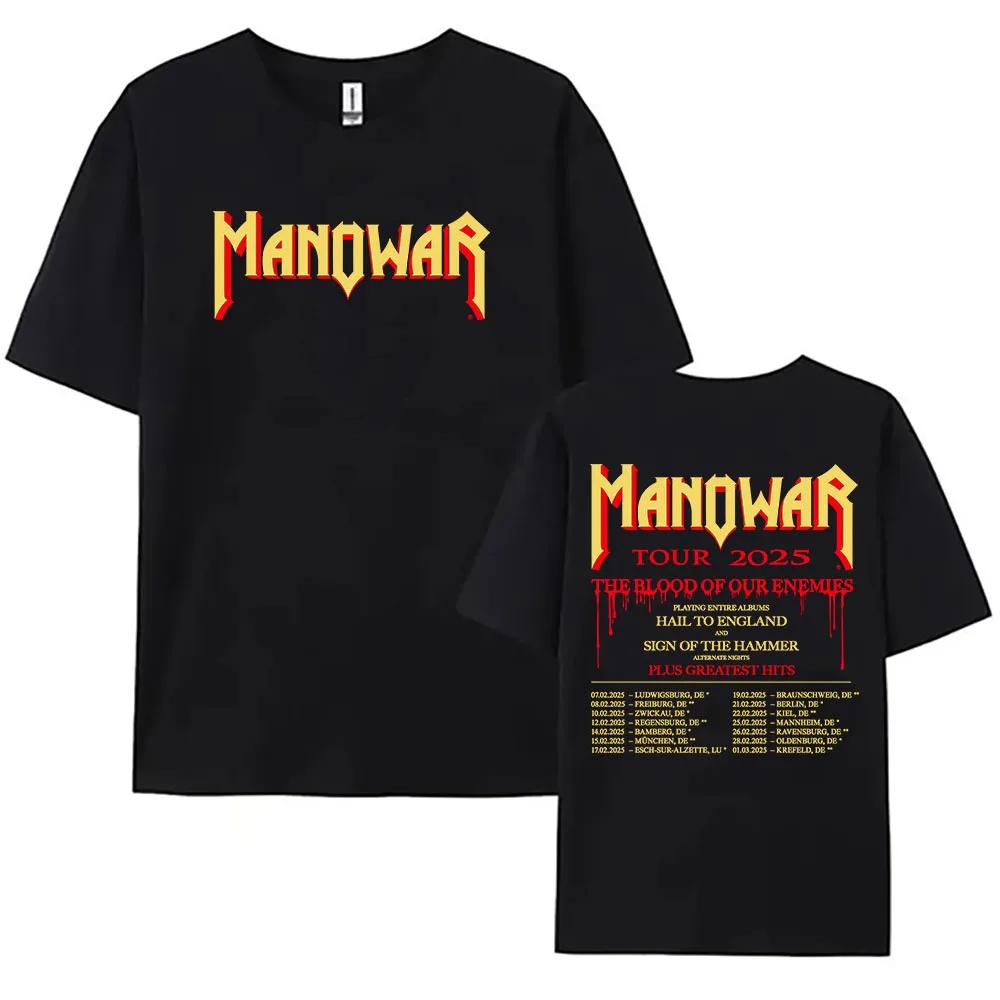 Manowar Футболки с принтом хип-хоп группы Тур The Blood Our Enemies 2025 Футболки с коротким рукавом Женская футболка Женская одежда Графическая футболка