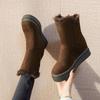Fashion Ladies Shoes Chunky Half High Platform Mid Calf Women's Snow Boots Brown Suede Designer Luxury On Offer Padded Plus Warm Lamb 39