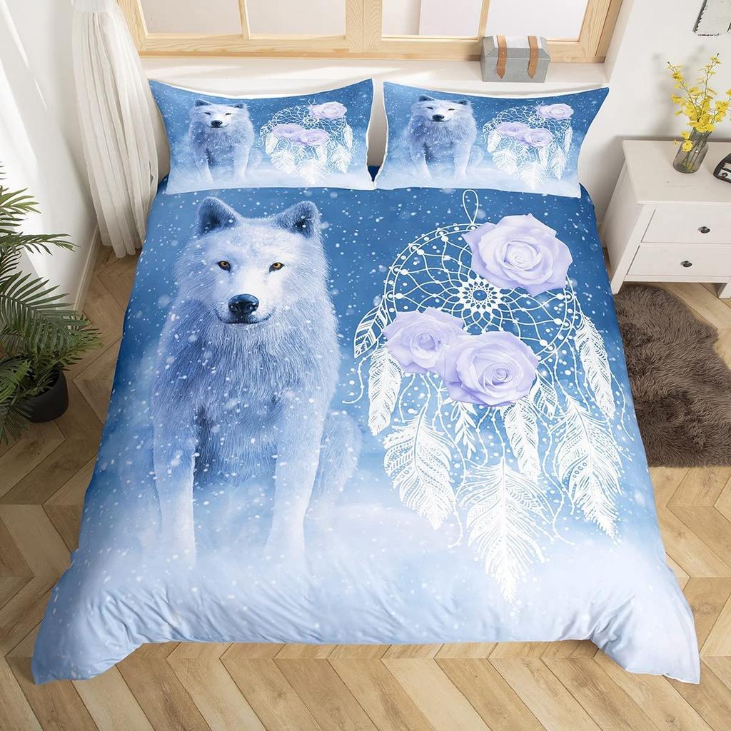 Комплект постельного белья с изображением волка размера King Queen с рисунком диких животных из полиэстера, покрывало для детей, комплект постельного белья для мальчиков и девочек, пододеяльник