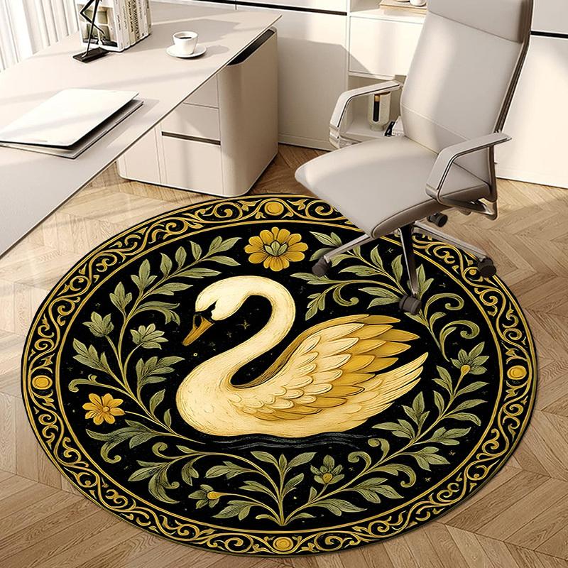 1pc Multi Surface Chair Mats Golden Swan with Floral Border Perfect for Decorating Office Chairs, Living Rooms, Or Bedrooms.dt075