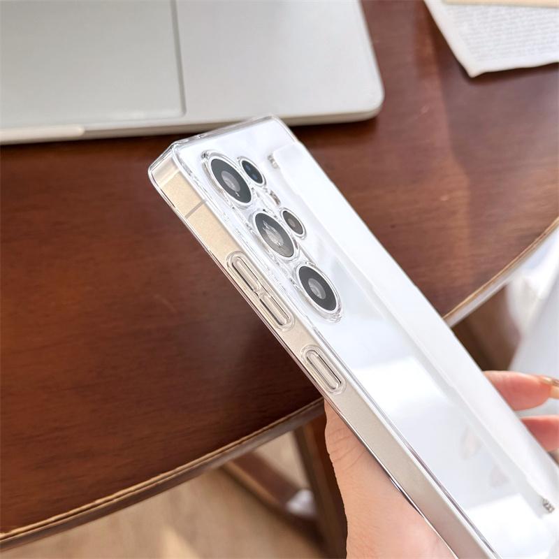 Роскошный матовый эластичный силиконовый ремешок для телефона Samsung S25 S24 S23 Ultra S25 Plus Жесткий ПК Прозрачный противоударный чехол