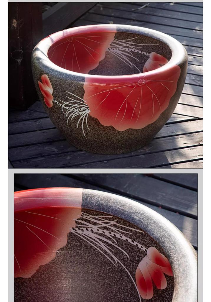 Jingdezhen Large Ceramic Goldfish & Water Lily Bowl for Courtyard