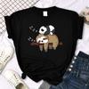 Panda Lying On A Sloth Printed Woman T-shirt Round Neck Tops Fit Tees Shirt Oversized Short Sleeves Womens Tshirts