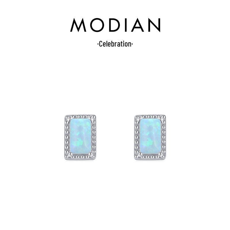 Серьги Modian S925 из стерлингового серебра с опалом — уникальные, нишевые, в холодном стиле украшения для женщин.