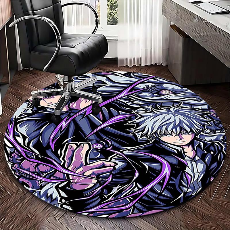 1pc Killua & His Friends Round Carpet - Anime Cartoon Design Office Chair Mat, Non-Slip Rug for Home Decor, Living Room, Bedroom, Game Room Decoration