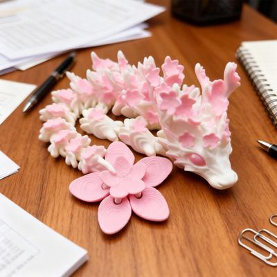 Игрушка-фиджет «Дракон с цветущей сакурой», 3D-печатная фигурка дракона с цветком и подвижными суставами, снятие стресса, украшение для рабочего стола, сувенир