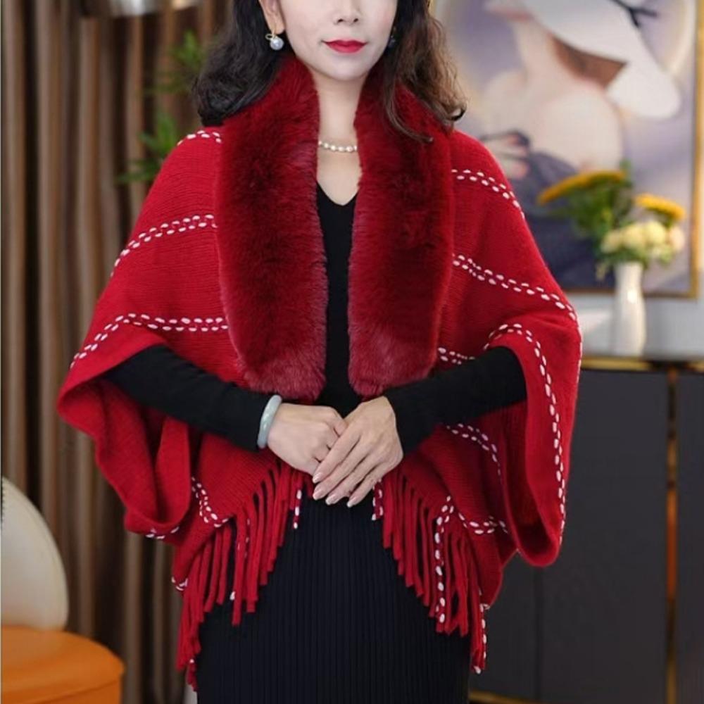 Knitted Plush Wraps Scarf Winter Warm Tassel Loose Shawl  for Evening Dresses Wedding