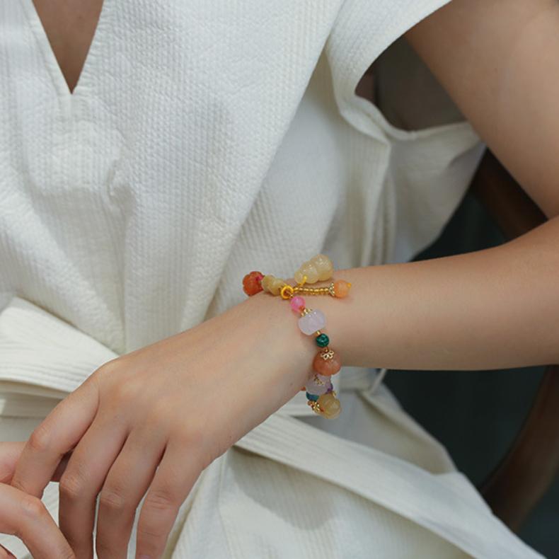 Браслет из чистого натурального нефрита, браслет в парном стиле, бусины в этническом стиле, бамбуковые шарниры, висячие тыквы, браслет из желтого нефрита, ювелирное изделие, подарок