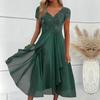 Women's V-Neck Floral Lace Chiffon Dress Long Dress Flowy A-line Sleeve Bridesmaid Formal Prom Cocktail