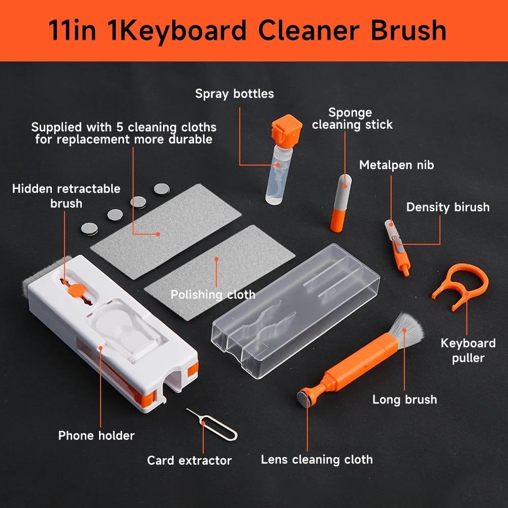 11-in-1 Computer Cleaning Kit Bluetooth Earphone Cleaner Pen Keyborad Camera Brush Sim Card Ejector Keycap Puller Phone Holder
